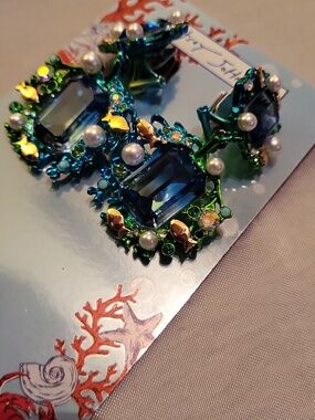 Betsey Johnson Metmaid Blue Green Fishy Detailed Earrings